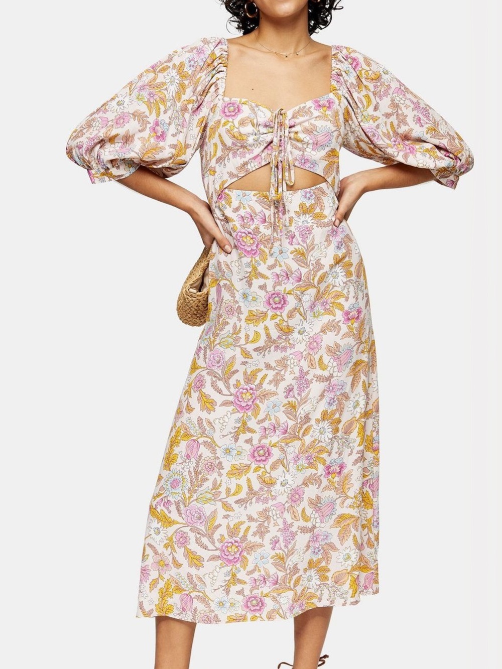 TopShop Floral Floral Cut Out Midi Dress NEW